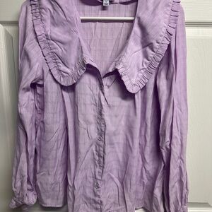 Lola Lilac Button Down Shirt with Ruffled Collar